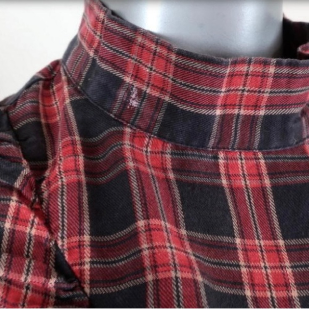 ZARA PLAID RUFFLE TOP RED/GRAY - Picture 4 of 8